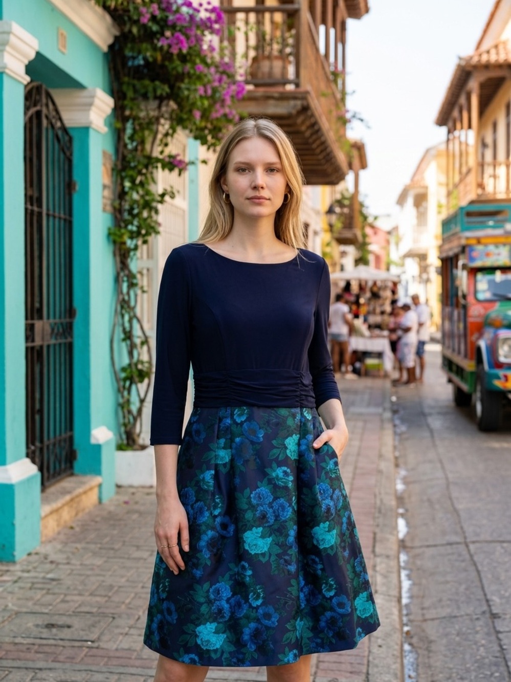 Jessica Howard Navy Blue Floral Fit & Flare Dress Size 16 - Picture 1 of 10